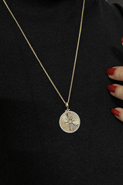 Aslı Gold Kalemli Madalyon Altın Yıldız Kolye