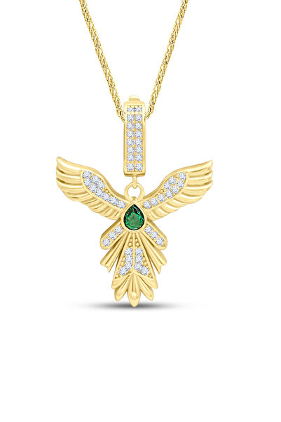 Aslı Gold Yeşil Taşlı Zümrüdü Anka Kuşu Altın Kolye