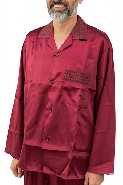 Oppland Set pijamale bărbați din satin și poplin model clasic cu buzunare potrivire confortabilă OPEPT25PIEROMOD88