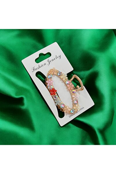 Store مشبك بيضاوي معدني مرصع بالأحجار