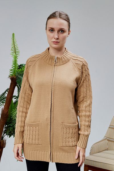 LUGMO Tricotaj de damă Cardigan cu buzunar cu fermoar Mărime standard Mink