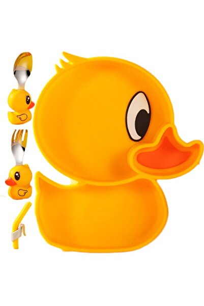 FEN Set diversificare bebelusi, din silicon, 20 x 17.5 cm, 1 farfurie compartimentata in forma de rata,