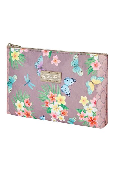 Herlitz Penar plat Etui, culoare multicolor, dimensiuni 22x15x2,5 cm, material textil, motiv fluturi feminini