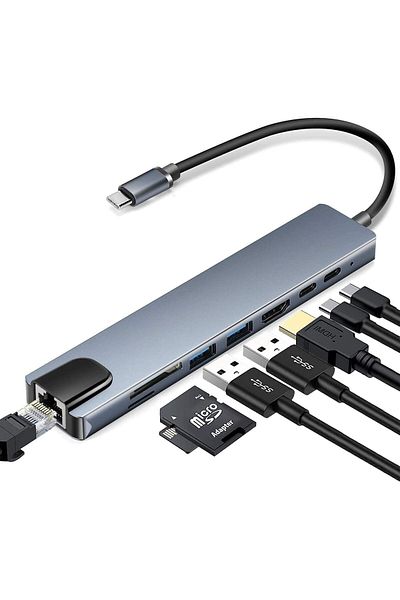 Shopi محول موزع USB-C 8 في 1، موزع شبكة مع إيثرنت، HDMI 4K، منفذي USB 3.0، قارئ بطاقة SD، مقارنة