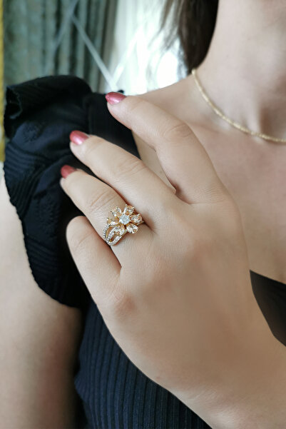 Aslı Gold Şampanya Taş Renkli Altın Nergis Çiçeği Yüzük