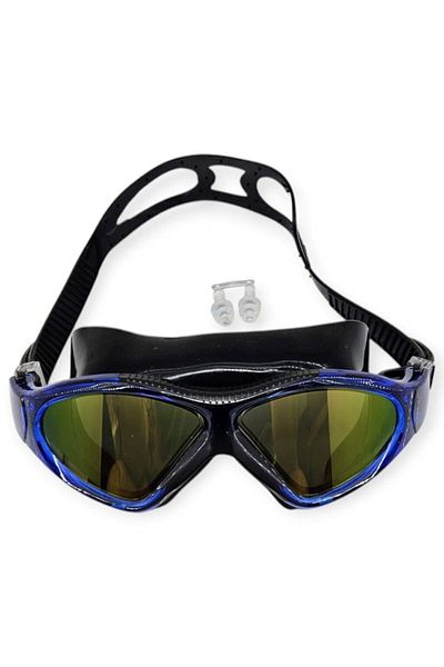 Budi Mirrored Swimming Surfing Goggles with Headphones Gift Black/Blue - 8170-m