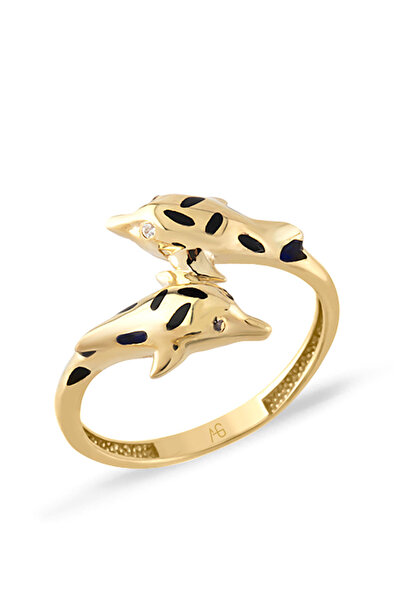 Aslı Gold Altın Çift Yunus Mineli Yüzük (YZK0655)