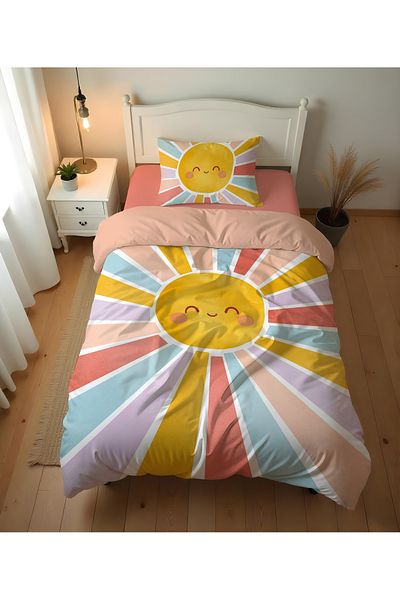 Evmila Double Sided Sun Patterned - Printed Single Duvet Cover Set