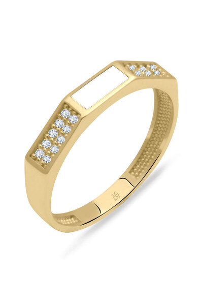 Aslı Gold Beyaz Mineli Altın Köşegen Yüzük (YZK0535)