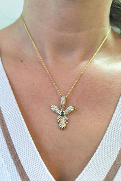 Aslı Gold Yeşil Taşlı Zümrüdü Anka Kuşu Altın Kolye