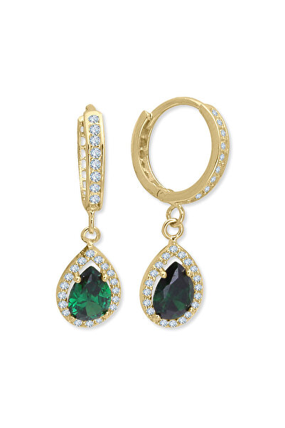 Aslı Gold Zümrüt Taşlı Altın Damla Model Küpe (KP0487)