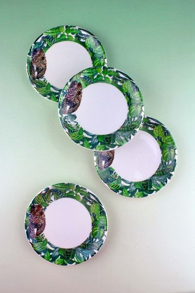 Bursa Porselen Dekor Green Botanical 4 Pieces Cake/Cookies Plate