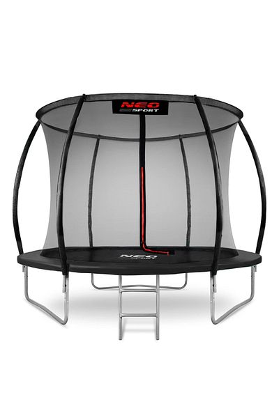 Neo-Sport Trambulina de gradina pentru copii Negru 312 cm 10FT cu Scara si Plasa interioara, Stalpi
