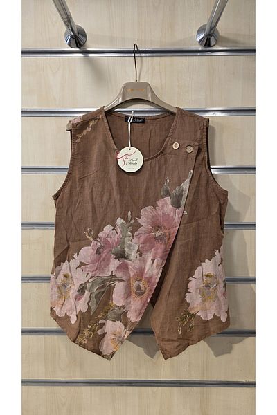 Park Moda Italian Linen Blouse Zero Sleeve Asymmetric Cut