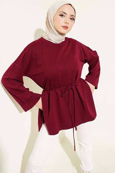 BYKUZEYARAS Belted Oversize Relaxed Fit Two Thread Tunic Sweat