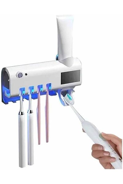 SUKILO Toothbrush Holder Wall Mounted with Automatic Toothpaste Dispenser and UV Sterilizer, Toothbr