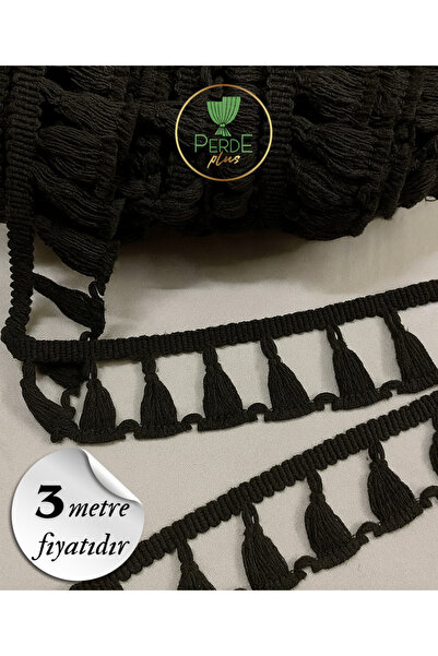 Perdeplus Чорна бавовняна стрічка з бахромою 3 метри