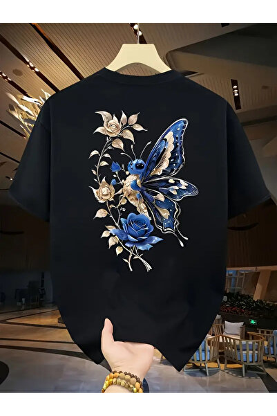 İSMTEXS تي شيرت قطني ممشط مطبوع عليه فراشة بألوان مائية بأكمام قصيرة للجنسين ...