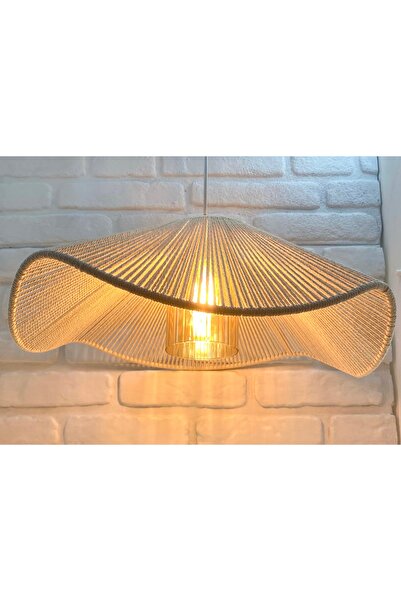 365GUNSERİSONU Krem El İşi Örme Büyük Geniş Avize Bal Rengi Ampül Başlığı Dalga Model Tek Sarkıtlı Avize 45x45x20cm