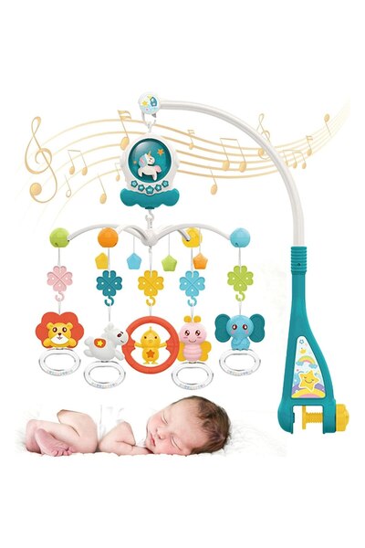 Smart Vibe MiniFriends Carousel with 5 sensory toys, 108 songs, music box, 360° rotation, blue
