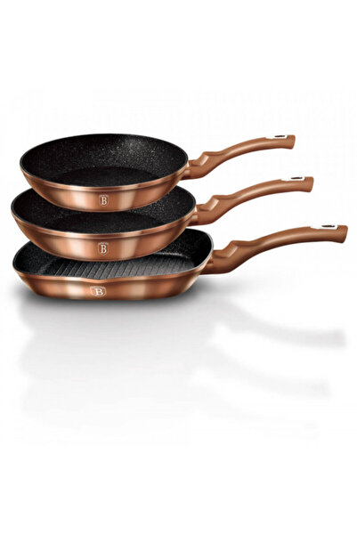 Berlinger Haus Set 3 tigăi antiaderente cu strat de marmură, auriu-roz (cupru...