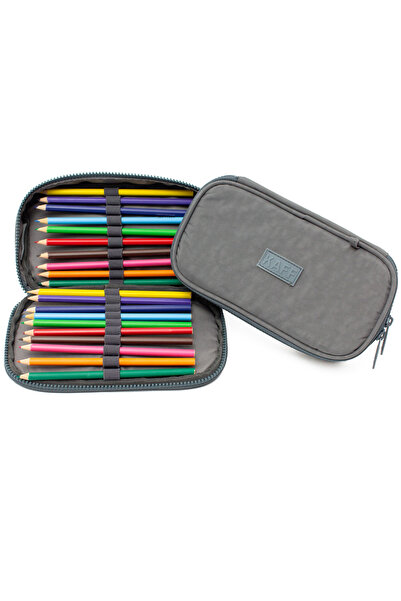 KAFF 01110 Gray Waterproof Crinkle Fabric Organizer Pen Holder with Pen Compartment Pencil Case