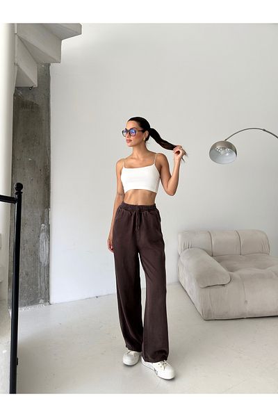 ÇEÇİM Women's High Waist Wide Leg Elastic Waist Comfortable Cut Pants Zyn-58800