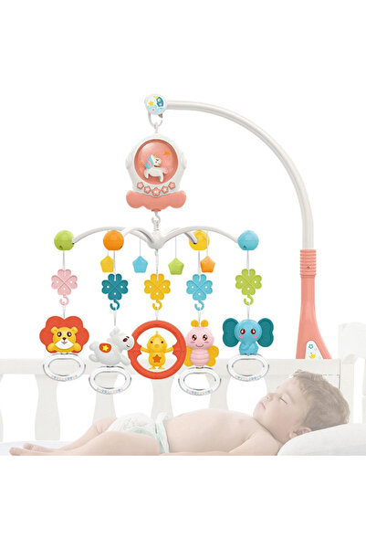 Smart Vibe Musical Crib Mobile MiniFriends Indiggo® with 5 Sensory Toys, 108 Songs, Music 360° Rotation, Pink