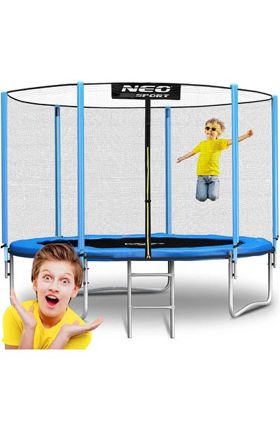 Neo-Sport Garden Trampoline for Children Blue 312cm 10FT with Ladder and Outdoor Net, Steel