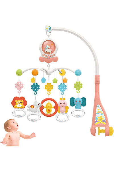 Smart Vibe Musical Crib Mobile MiniFriends Indiggo® with 5 Sensory Toys, 108 Songs, Music 360° Rotation, Pink