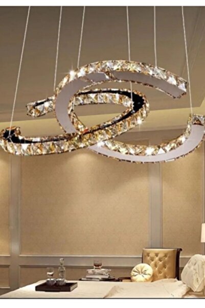 ABAJUR EVİM Lüks Kristal Taşlı Ledli Ikili Avize