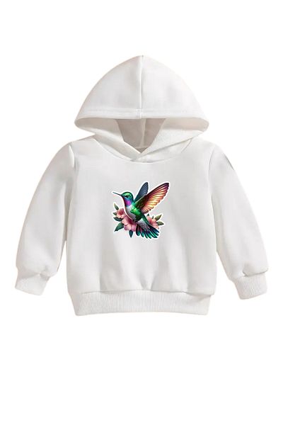 CLAYES Children's White Hooded Sweatshirt – Serce Printed, Thick Fabric with Hood