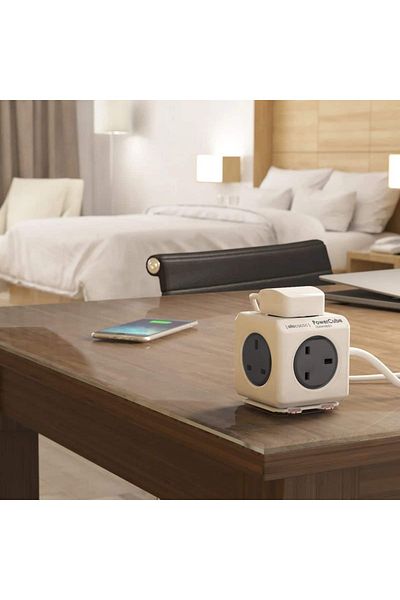 Allocacoc Cubic extension cord, Powercube by Allocacoc, 4 sockets, 1.5m, white/grey
