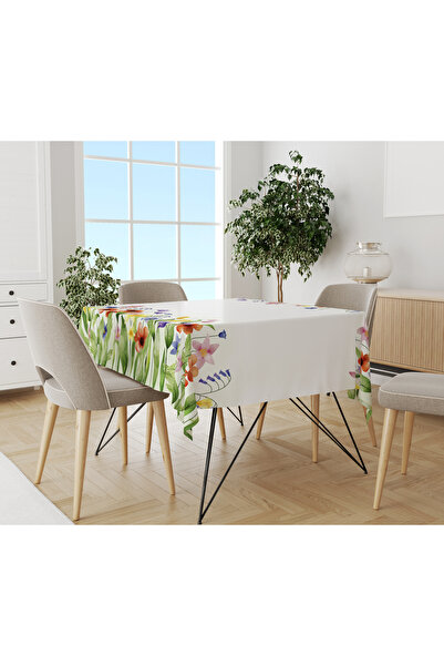 Evmila Çiçek Desenli Kadife Doku Masa Örtüsü 140x220 cm