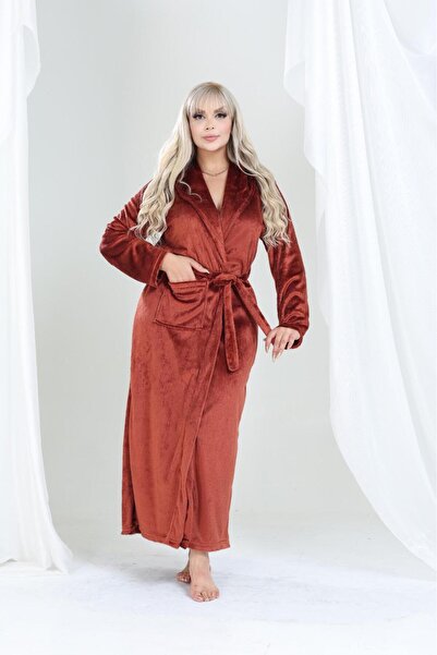 mervemoda Long Sleeve Fabric Full Length Dress with Pockets