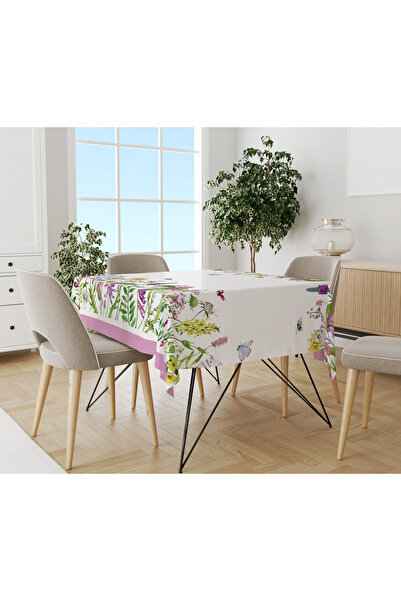 Evmila Çiçek Desenli Kadife Doku Masa Örtüsü 140x140 cm