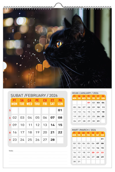 NATURELBASIM 2026 KEDİ DUVAR TAKVİMİ-PLANLAMA