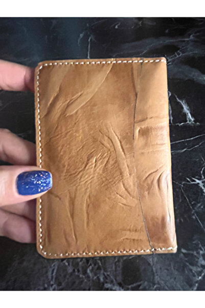 Pinkylola Love Model Tan Tree Bark Print Detailed Genuine Leather Card Holder