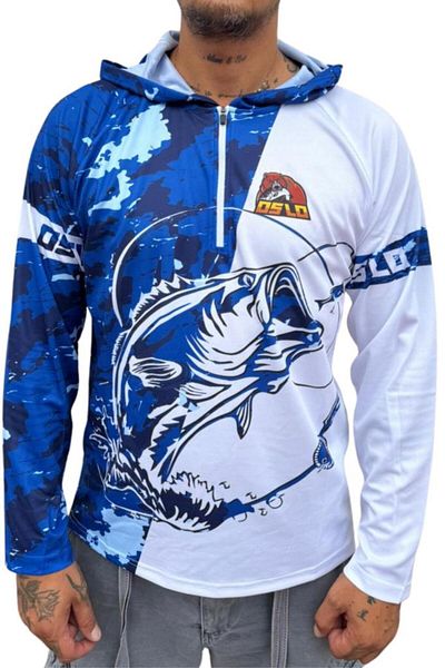 Oslo Performance Fisherman T-Shirt Hoodie Blue Bear