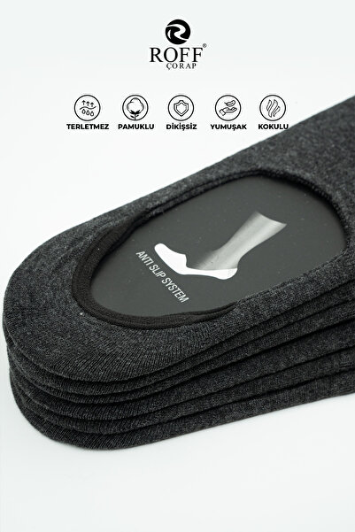 ROFF ÇORAP Roff Cotton Men's Ballerina Socks Seamless Invisible Anti-Slip Silicone Pack of 9