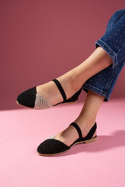 FUGA MODA Finex Black Mink Double Color Closed Front Knitwear Knitted Elastic Sandals