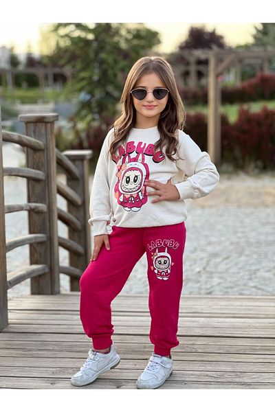 KGN GİYİM Girl's Seasonal Bottom Top Tracksuit Set Cotton