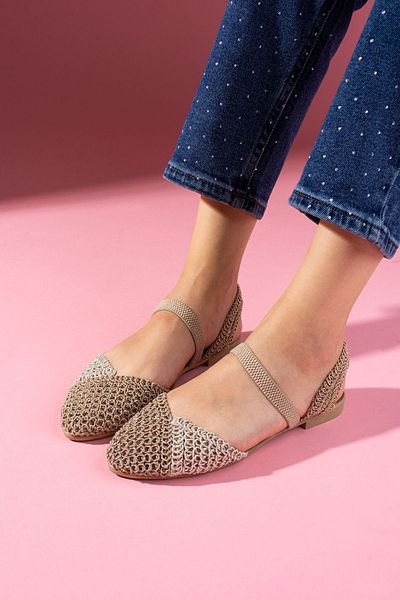 FUGA MODA Finex Mink Beige Double Color Closed Front Knitwear Knitted Elastic Sandals