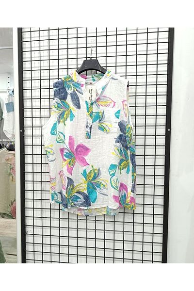 Butik Şans Floral Pattern Zero Sleeve Italian Blouse