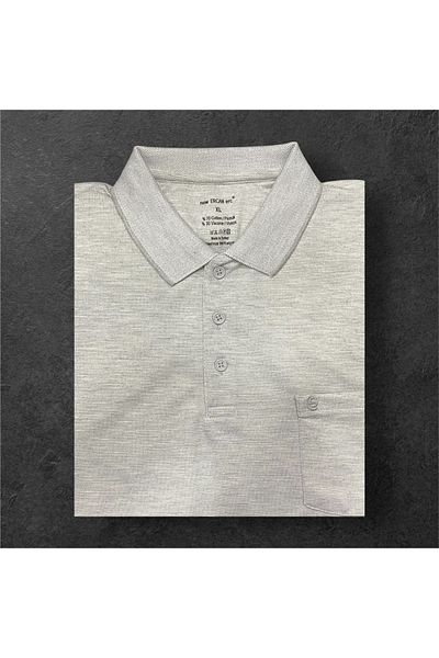 Sadık Collection Ercan Men's Large Size Polo Neck Pocket Cotton Gray Color T-Shirt V-6 5005