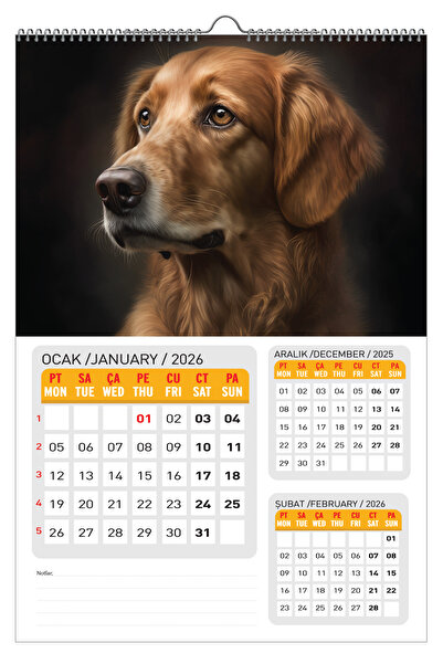 NATURELBASIM 2026 KÖPEK DUVAR TAKVİMİ-PLANLAMALI MODERL SEÇENEĞİ İLE