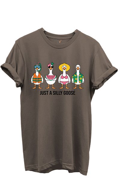 WİDİ Just a Silly Goose Written Fun Goose Characters Printed 100% Cotton Regular Fit Unisex T-Shirt
