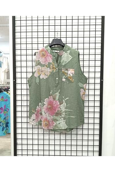 Butik Şans Floral Pattern Zero Sleeve Italian Blouse