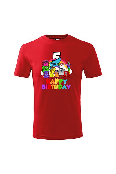 Malfini Tricou personalizat, "Numberblocks - Happy Birthday ", 5 ani