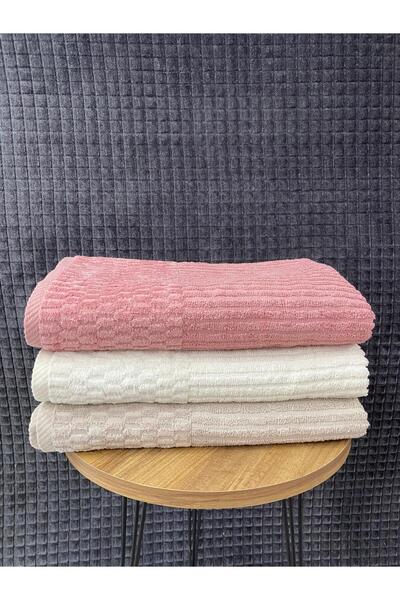 Teksev Grid 3-Piece Bath Towel Set – 100X150 cm 100% Cotton, Soft Textured, Knitted Pattern.
